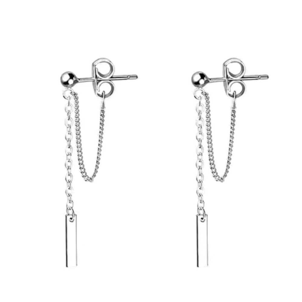 Sterling silver chain drop earrings - Picture 2 of 3